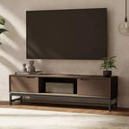 Meuble TV bas WyndenHall Devlin 72" pour téléviseurs jusqu'à 80" Noyer brun : Meuble console multimédia moderne avec rangement