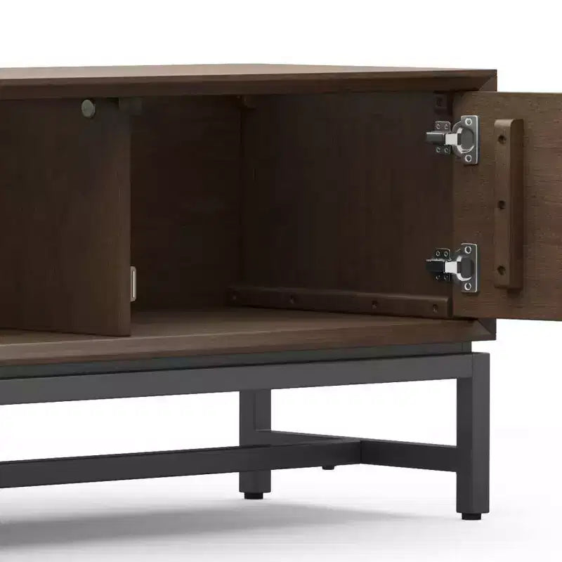 Meuble TV bas WyndenHall Devlin 72" pour téléviseurs jusqu'à 80" Noyer brun : Meuble console multimédia moderne avec rangement