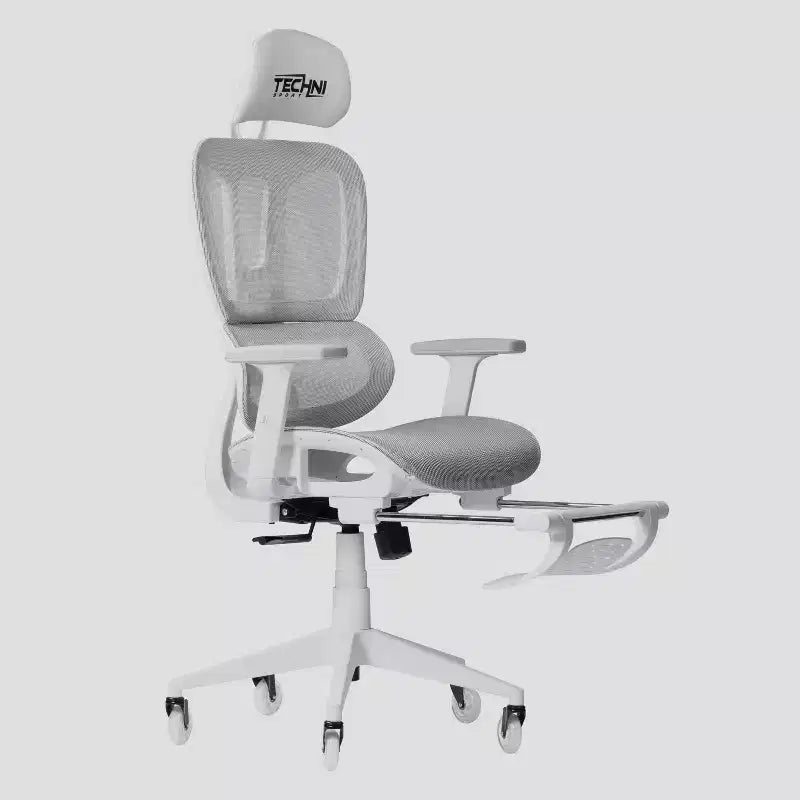 Chaise de jeu Airflex2 Mesh avec repose-pieds blanc - Techni Sport : Inclinaison synchronisée, capacité de 125 kg, design ergonomique