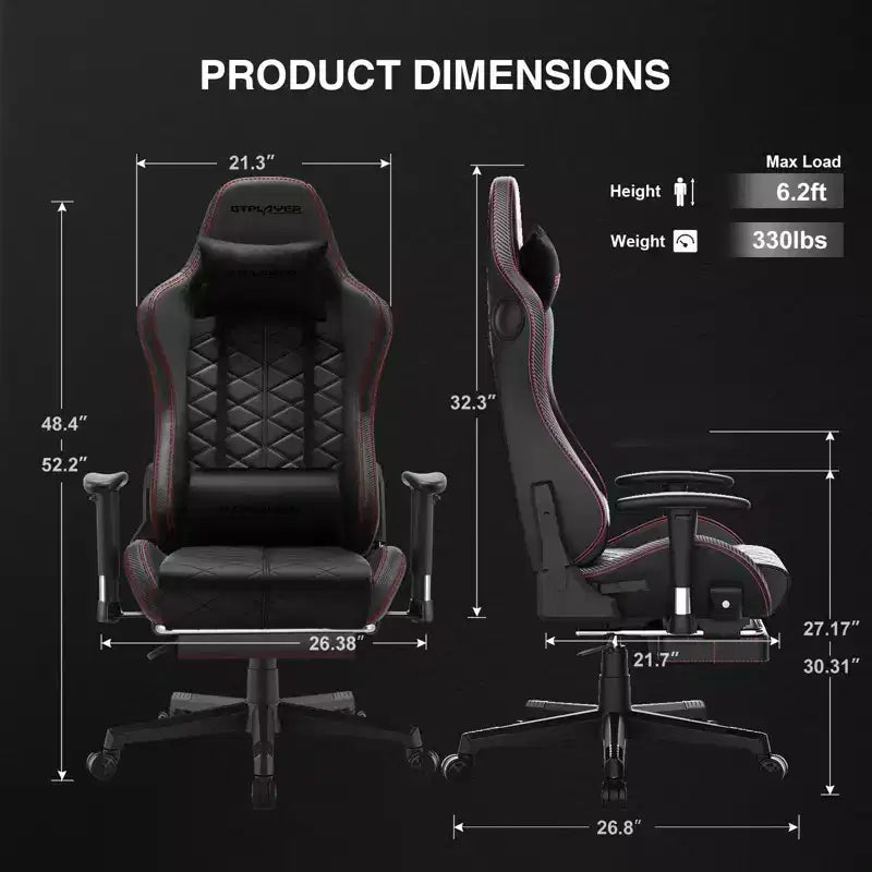 Chaise de jeu GTPLAYER avec haut-parleurs Bluetooth et repose-pieds Fauteuil de bureau à dossier haut Rouge