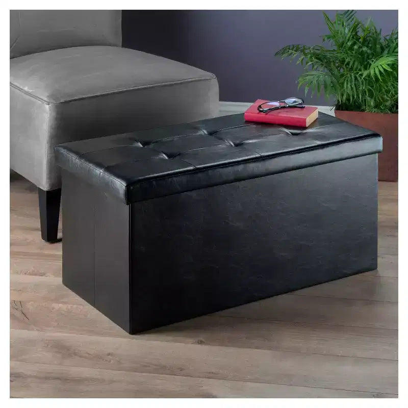 29.92" Ashford Storage Ottoman with Accent Stools Faux Leather Black - Winsome