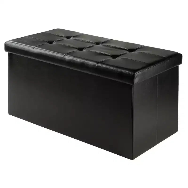 29,92" Pouf de rangement Ashford avec tabourets d'appoint en similicuir noir - Winsome