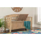 Banc de rangement en bois massif Linon Aria de 132 cm avec dossier et siège fendu, finition marron : Meuble d'entrée