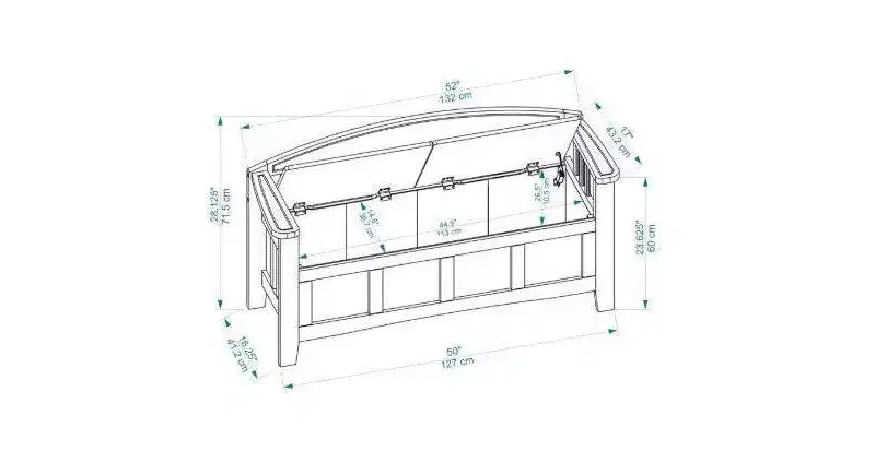Banc de rangement en bois massif Linon Aria de 132 cm avec dossier et siège fendu, finition marron : Meuble d'entrée