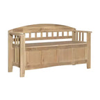 Banc de rangement en bois massif Linon Aria de 132 cm avec dossier et siège fendu, finition marron : Meuble d'entrée