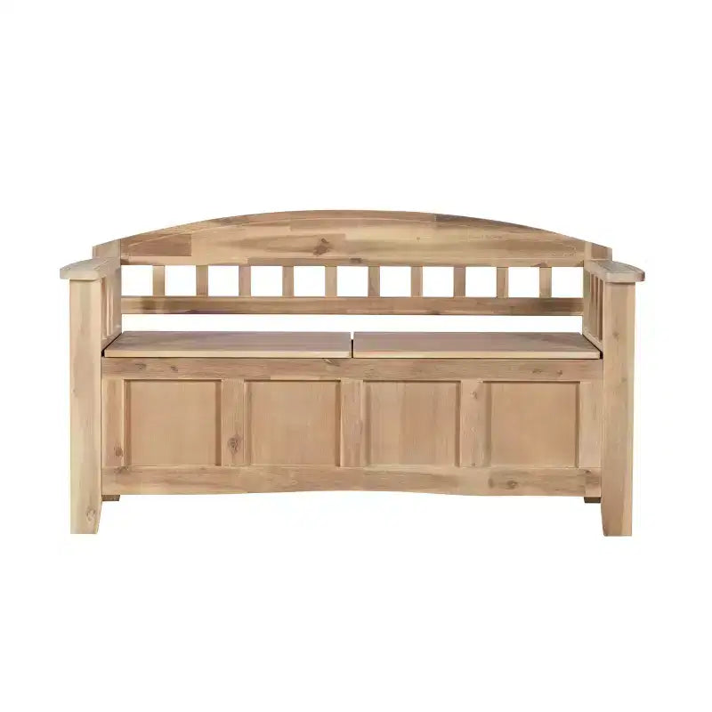 Banc de rangement en bois massif Linon Aria de 132 cm avec dossier et siège fendu, finition marron : Meuble d'entrée