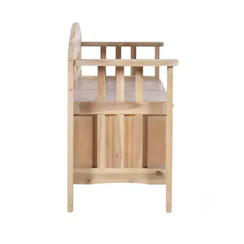 Banc de rangement en bois massif Linon Aria de 132 cm avec dossier et siège fendu, finition marron : Meuble d'entrée