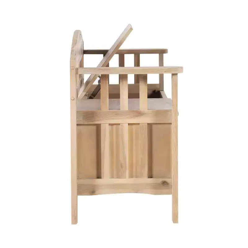 Banc de rangement en bois massif Linon Aria de 132 cm avec dossier et siège fendu, finition marron : Meuble d'entrée