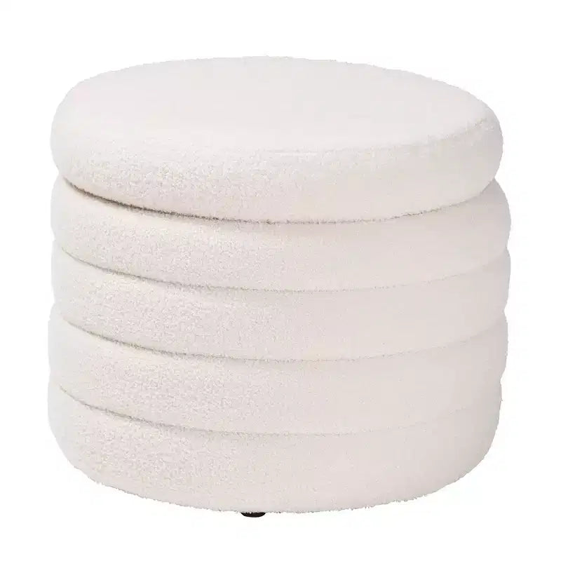 Tabitha Pouf de rangement rembourré en tissu bouclette ivoire - Baxton Studio : Rond contemporain, aucun assemblage requis