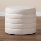 Tabitha Pouf de rangement rembourré en tissu bouclette ivoire - Baxton Studio : Rond contemporain, aucun assemblage requis