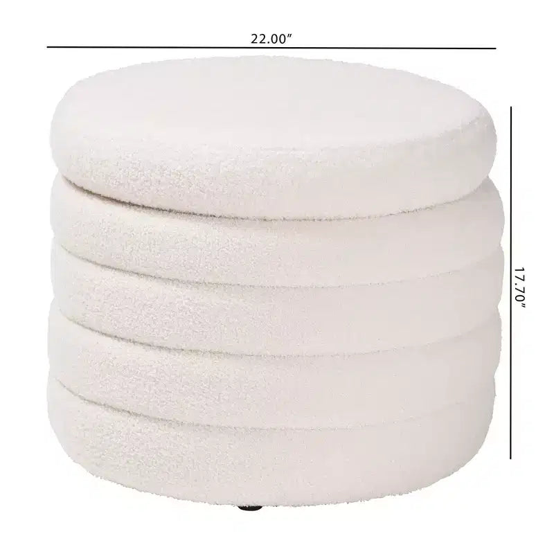 Tabitha Pouf de rangement rembourré en tissu bouclette ivoire - Baxton Studio : Rond contemporain, aucun assemblage requis