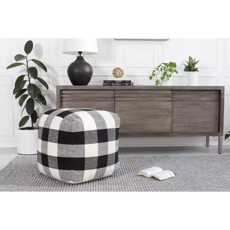 Chinese Checkers Pouf Black/White - Anji Mountain: Hand-Crafted, Fair Trade, Mid-Century Modern Ottoman