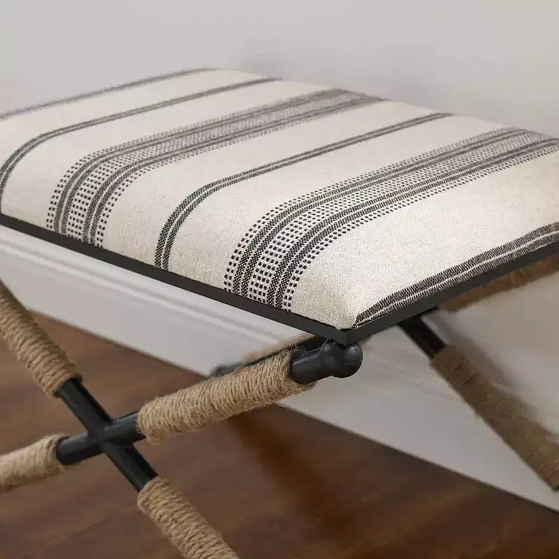 Pouf-tabouret d'appoint de campagne Ashburn Boho de 61 cm, tressé avec corde : Rembourré, Aucun assemblage - Linon