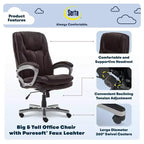 Chaise de bureau Serta Executive Big&Tall : Faux cuir Puresoft, Châtaigne rôtie, Capacité de 158 kg