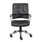 Chaise de bureau à dossier en maille finition étain, noire - Boss Office Products : Assise LeatherPlus, base métallique, fonction pivotante