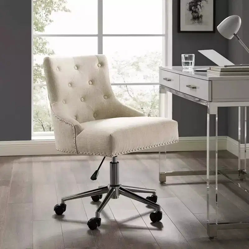Chaise de bureau pivotante en tissu rembourrée Regent Beige - Modway : Sans accoudoirs, Hauteur réglable, Dossier rembourré
