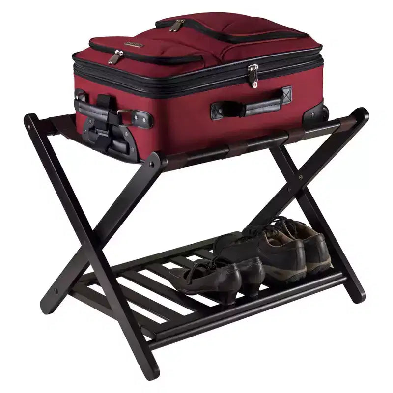 Porte-bagages Reese avec étagère marron foncé expresso - Winsome : Bois robuste, aucun assemblage requis, essentiel pour chambre d'amis