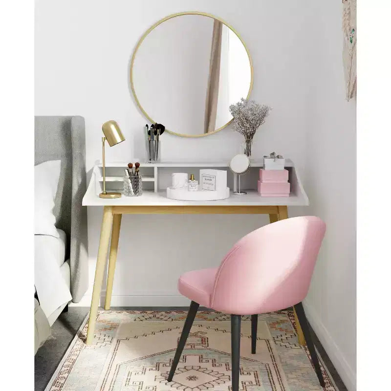 Bureau Alton Blanc - Adore Decor : Milieu de siècle moderne, Rangement ouvert, Pieds en hévéa