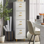 Classeur à 4 tiroirs Buylateral Dixie Blanc : Quincaillerie dorée, MDF, Design peu encombrant