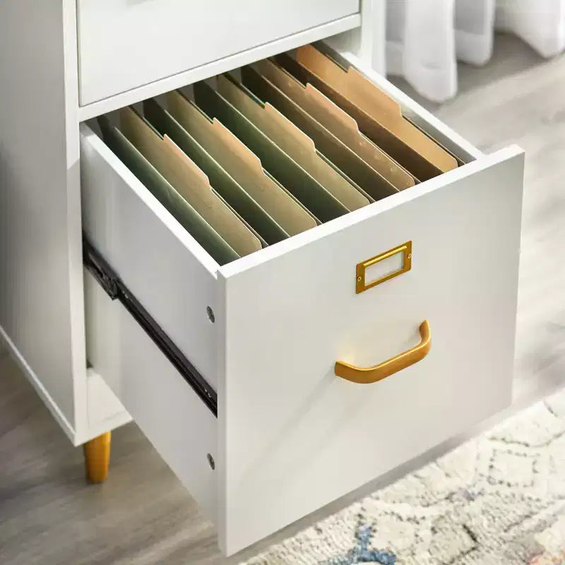 Classeur à 4 tiroirs Buylateral Dixie Blanc : Quincaillerie dorée, MDF, Design peu encombrant