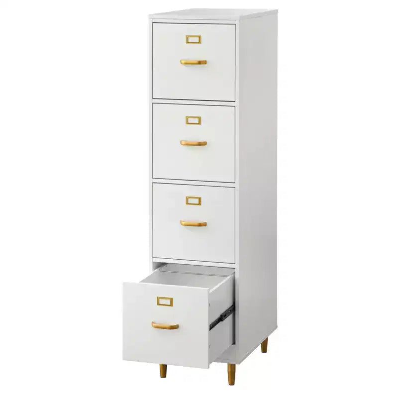 Classeur à 4 tiroirs Buylateral Dixie Blanc : Quincaillerie dorée, MDF, Design peu encombrant