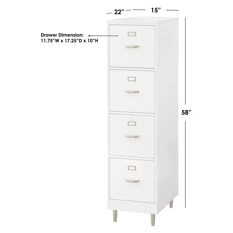 Classeur à 4 tiroirs Buylateral Dixie Blanc : Quincaillerie dorée, MDF, Design peu encombrant