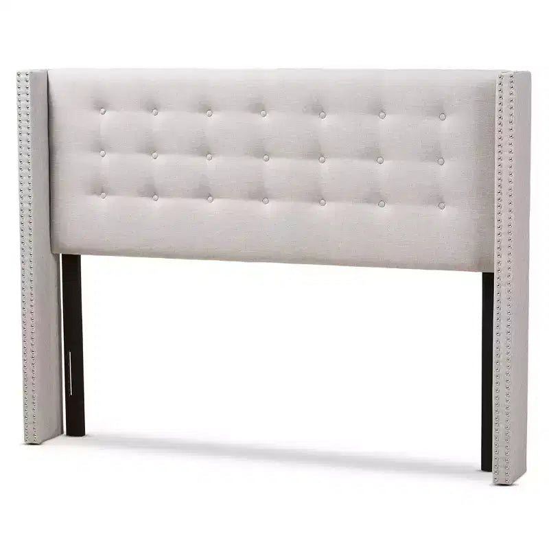 Queen Ginaro Modern and Contemporary Fabric Button Tufted Nail Head Winged Headboard Gray - Baxton Studio: Elegant Design, MDF Frame, Spot Clean