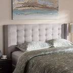 Tête de lit capitonnée en tissu moderne et contemporain Queen Ginaro avec clous et ailes - Baxton Studio : design élégant, cadre en MDF, nettoyage ciblé
