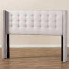Tête de lit capitonnée en tissu moderne et contemporain Queen Ginaro avec clous et ailes - Baxton Studio : design élégant, cadre en MDF, nettoyage ciblé