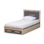 Baxton Studio Twin Pandora Modern and Contemporary Two Tone 2 Drawer Size Storage Platform Bed Dark Gray/Natural: Upholstered Headboard
