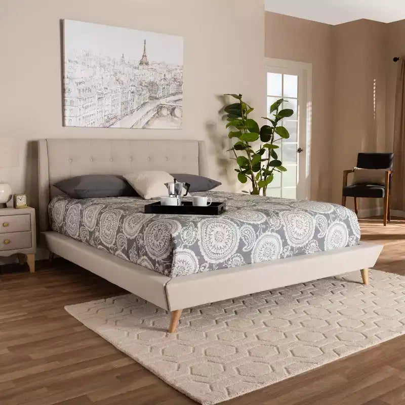 Lit plateforme King Naya beige - Baxton Studio