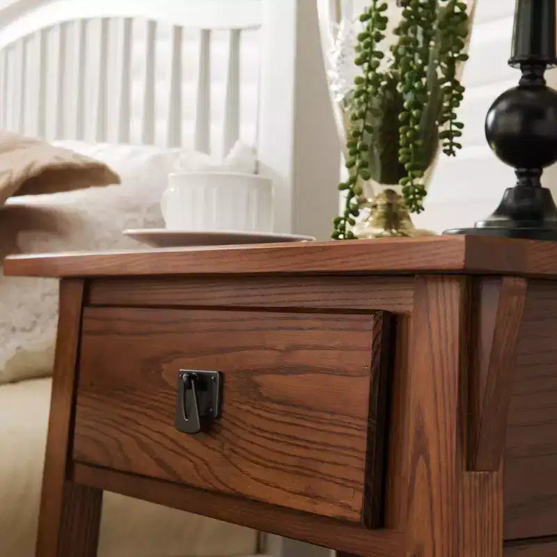 Table de chevet marron - Leick Home : Bois massif, style Mission, 71 cm de hauteur, avec tiroir, 14 kg