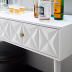 Console glamour géométrique de 55,5 po à 2 tiroirs avec poignées dorées, blanc éclatant - Linon : Rangement étroit pour entrée, design moderne
