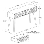 Console glamour géométrique de 55,5 po à 2 tiroirs avec poignées dorées, blanc éclatant - Linon : Rangement étroit pour entrée, design moderne