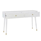 Console glamour géométrique de 55,5 po à 2 tiroirs avec poignées dorées, blanc éclatant - Linon : Rangement étroit pour entrée, design moderne