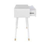 Console glamour géométrique de 55,5 po à 2 tiroirs avec poignées dorées, blanc éclatant - Linon : Rangement étroit pour entrée, design moderne