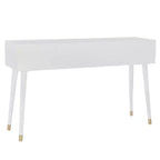 Console glamour géométrique de 55,5 po à 2 tiroirs avec poignées dorées, blanc éclatant - Linon : Rangement étroit pour entrée, design moderne