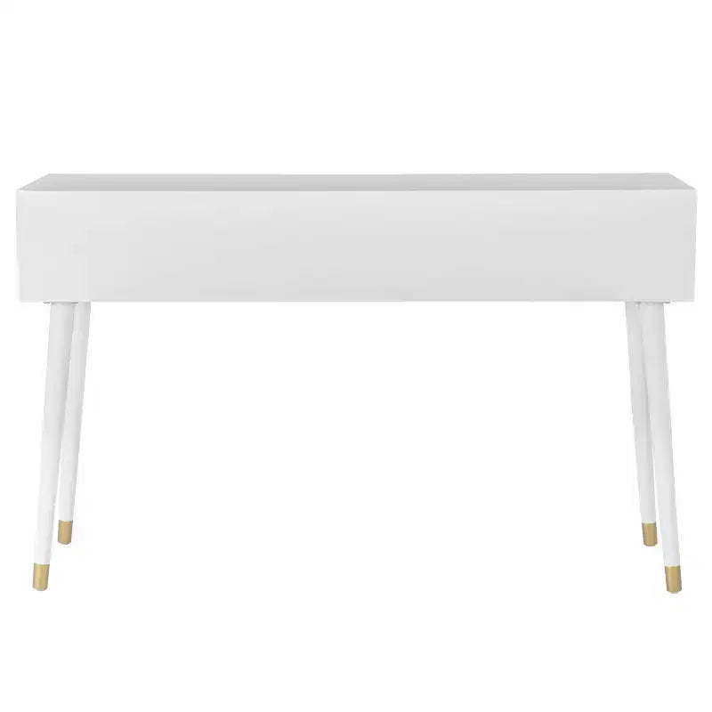 Console glamour géométrique de 55,5 po à 2 tiroirs avec poignées dorées, blanc éclatant - Linon : Rangement étroit pour entrée, design moderne