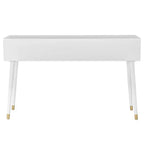 Console glamour géométrique de 55,5 po à 2 tiroirs avec poignées dorées, blanc éclatant - Linon : Rangement étroit pour entrée, design moderne