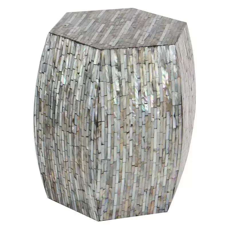 Wood and Shell Hexagon Accent Table - Olivia & May: Capiz Boho Style, No Assembly Required