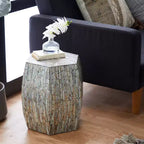 Table d'appoint hexagonale en bois et coquillage - Olivia & May : Style bohème Capiz, aucun assemblage requis