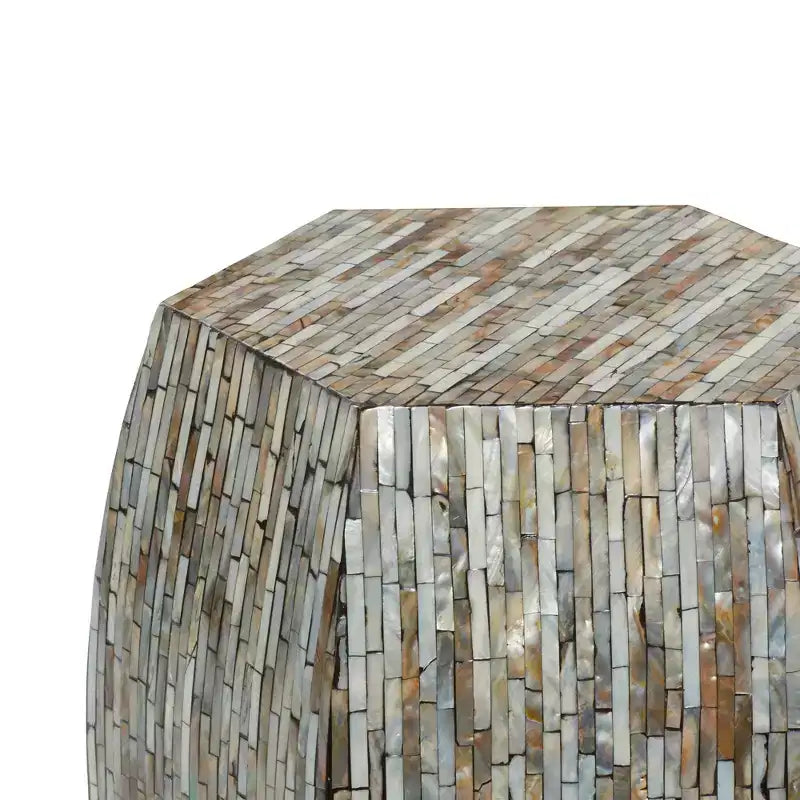 Table d'appoint hexagonale en bois et coquillage - Olivia & May : Style bohème Capiz, aucun assemblage requis