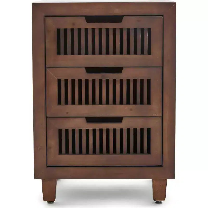Cabinet à 3 tiroirs Sawyer marron - Adore Decor : Style bohème, placage en bois, mobilier de salon