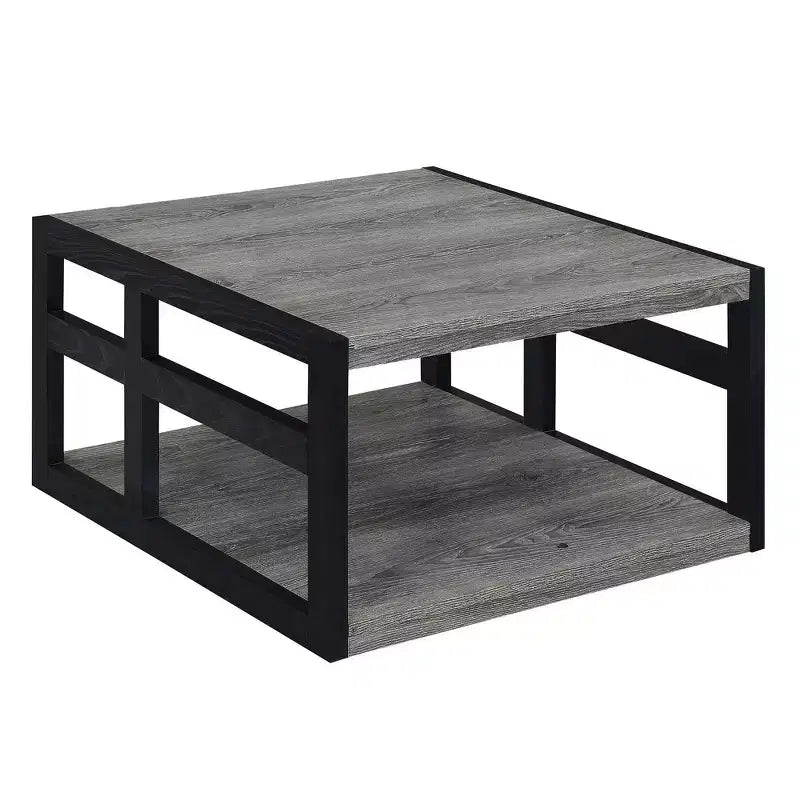 Breighton Home Monterey Square Coffee Table with Shelf in Weathered Gray/Black