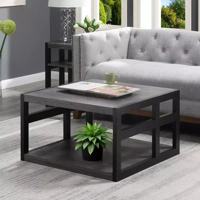 Table basse carrée Breighton Home Monterey avec étagère, gris patiné/noir