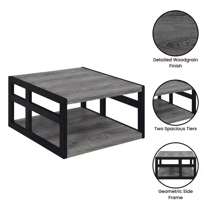 Table basse carrée Breighton Home Monterey avec étagère, gris patiné/noir