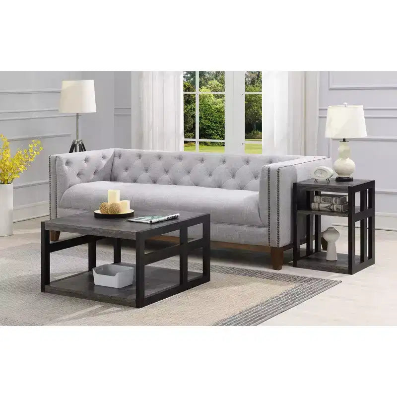 Table basse carrée Breighton Home Monterey avec étagère, gris patiné/noir