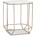 Finch Colton Solid Marble Top Accent Table with Metal Base White/Gold: Luxury Glam Style, Iron Frame, Square Shape