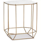 Finch Colton Solid Marble Top Accent Table with Metal Base White/Gold: Luxury Glam Style, Iron Frame, Square Shape