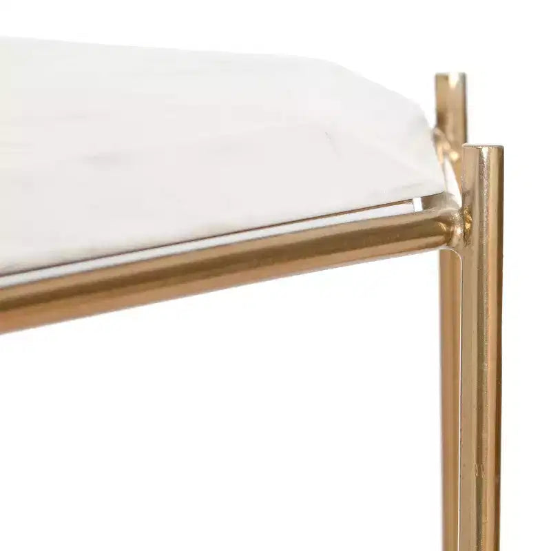 Table d'appoint Finch Colton à plateau en marbre massif avec base en métal blanc/doré : Style Glamour de luxe, Cadre en fer, Forme carrée
